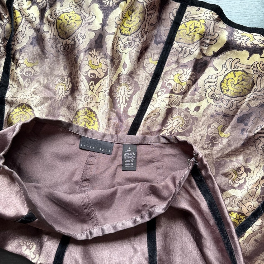 Apostrophe Metallic Brocade Midi Skirt Bronze Gold Velvet Size 2 - Picture 6 of 12